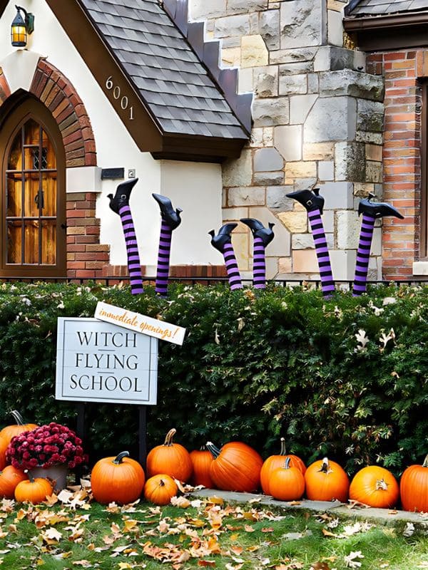 Whimsical Witch Legs Halloween Fence