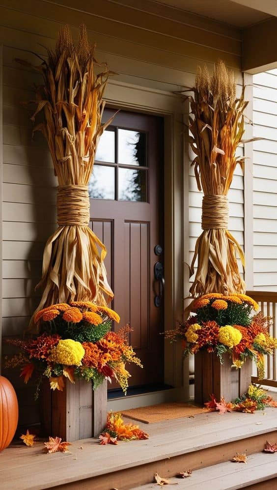 Rustic Cornstalk Autumn Display