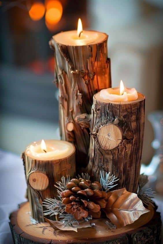 Cozy Tree Trunk Candle Holders