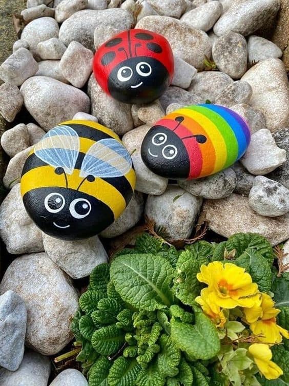 Cheerful Garden Bug Pebble Trio