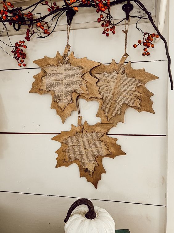 Vintage Book Page Maple Leaf Wall Hanging