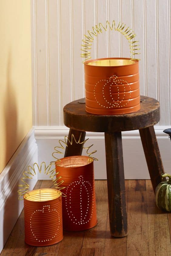 Creative Pumpkin Tin Can Lanterns