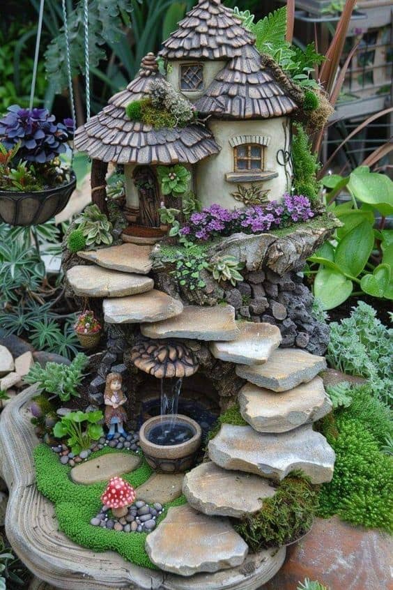 Charming Stone Pathway Gnome Cottage Oasis