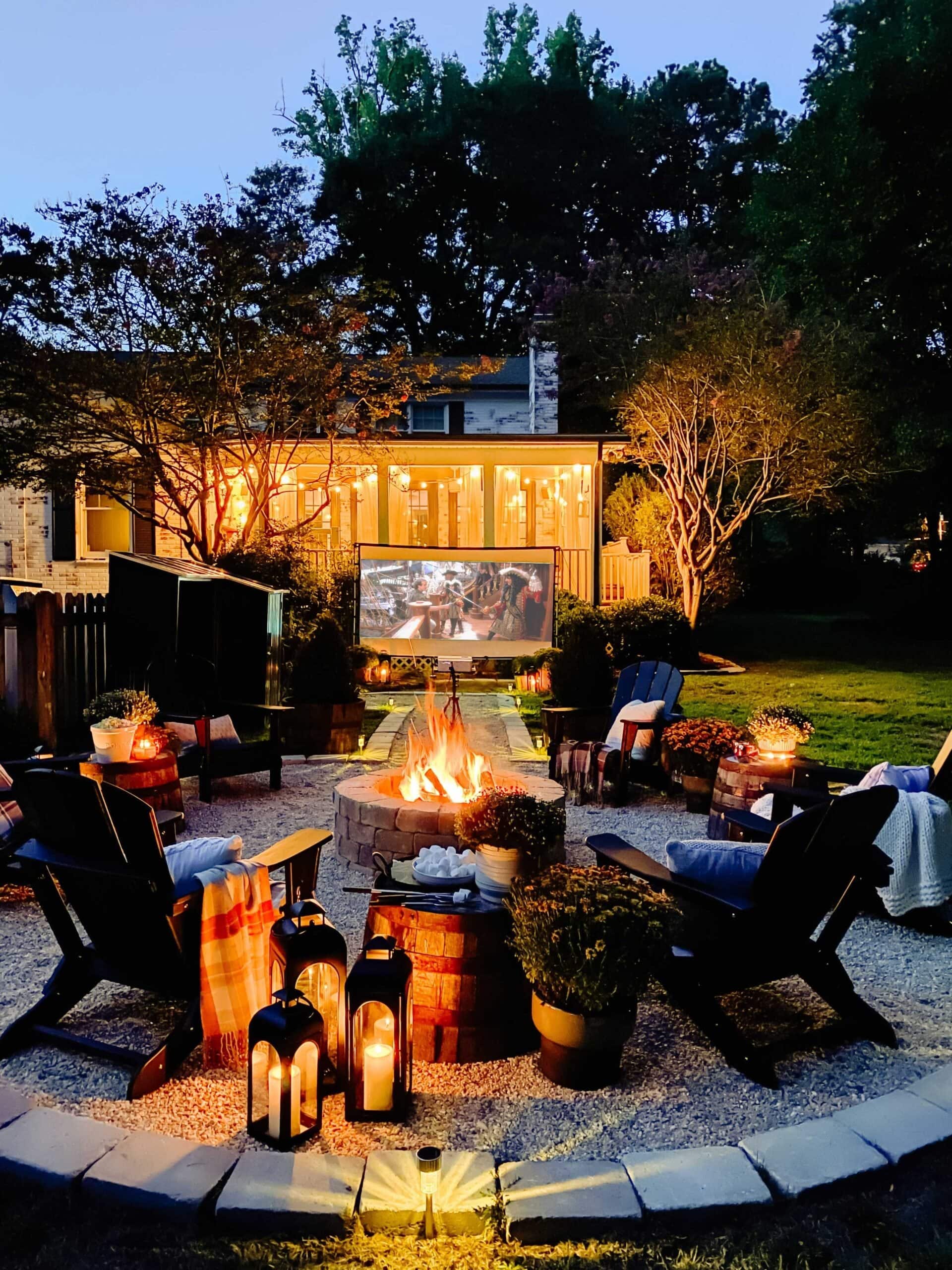 Cozy Outdoor Fall Movie Night by the Fire