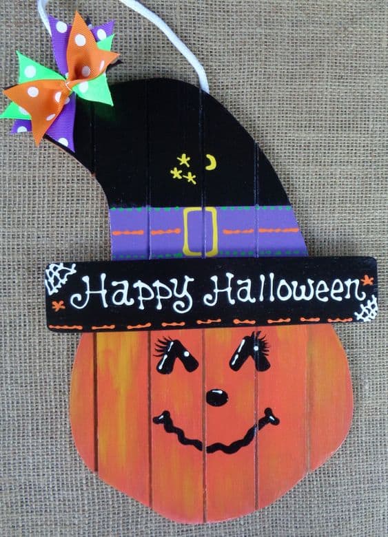 Charming Witch Pumpkin Sign