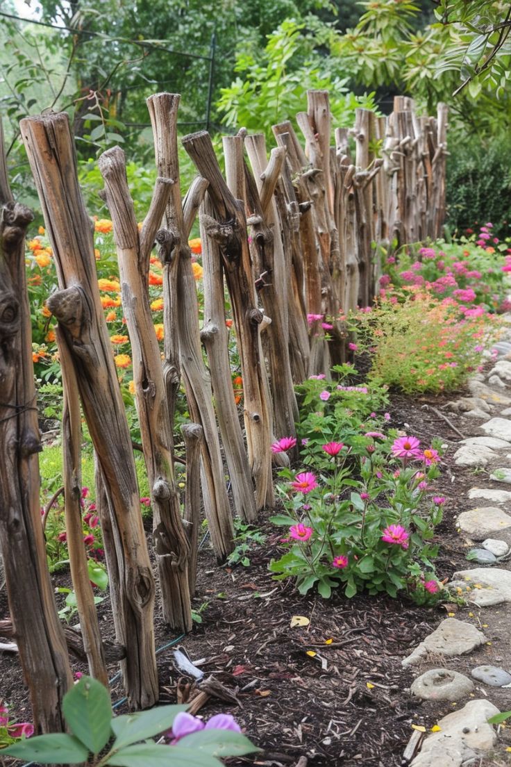 Rustic Wooden Branch Fence 