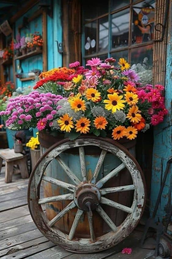 Rustic Wagon Flower Display