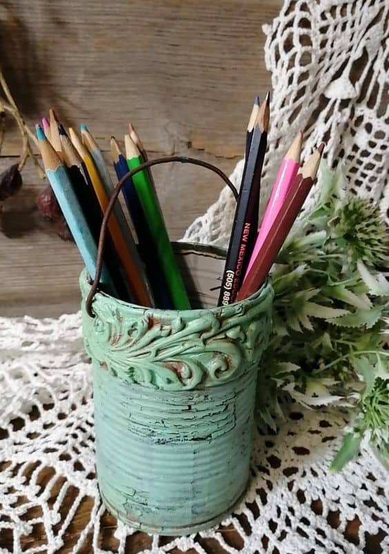 Vintage Tin Can Pencil Holder