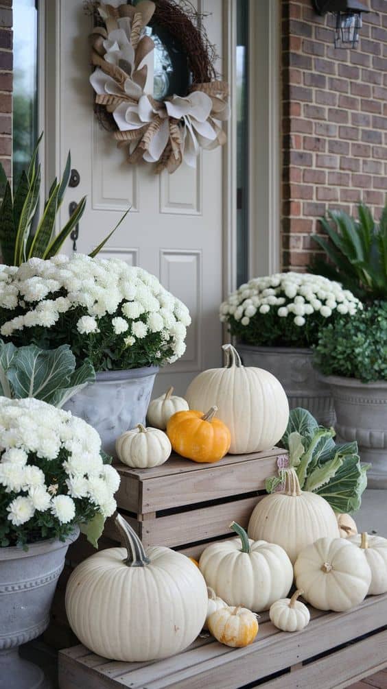 Elegant White Pumpkin Porch