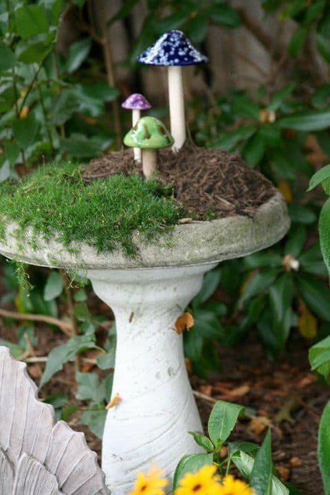 Whimsical Mushroom Garden Birdbath