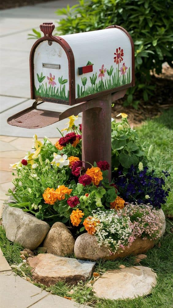 Whimsical Painted Floral Mailbox