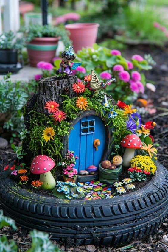 Vibrant Tree Stump Fairy Hideaway