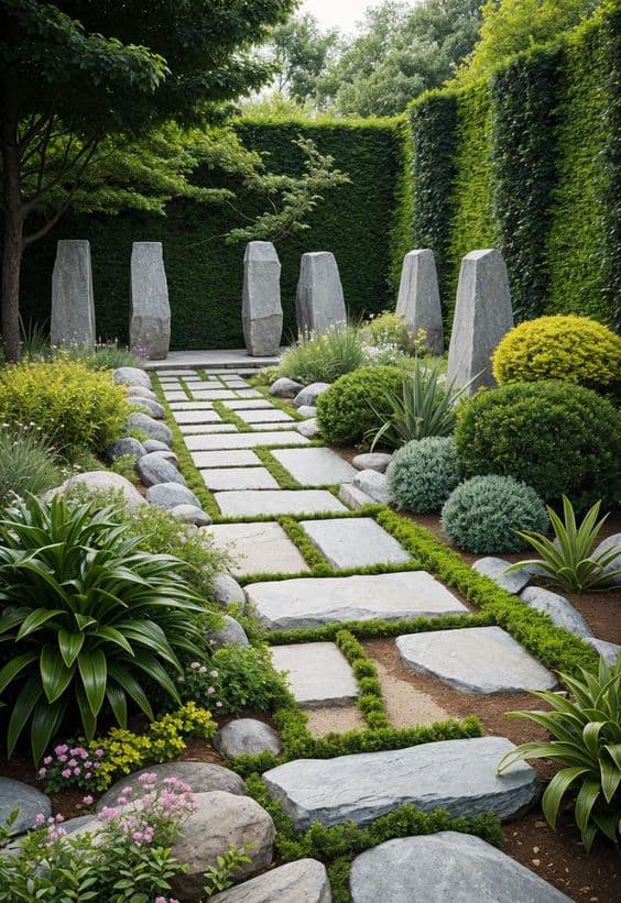 Zen-Inspired Stone Grid Pathway