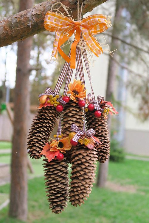 Pinecone Fall Hanging Decoration with Bows