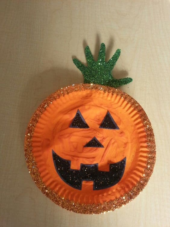 Glittery Paper Plate Pumpkin