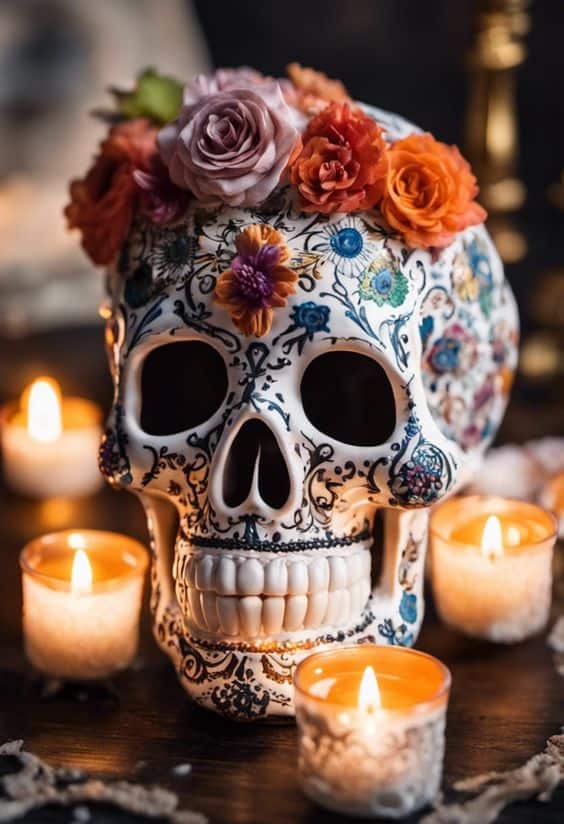 Vibrant Day of the Dead Sugar Skull Decor