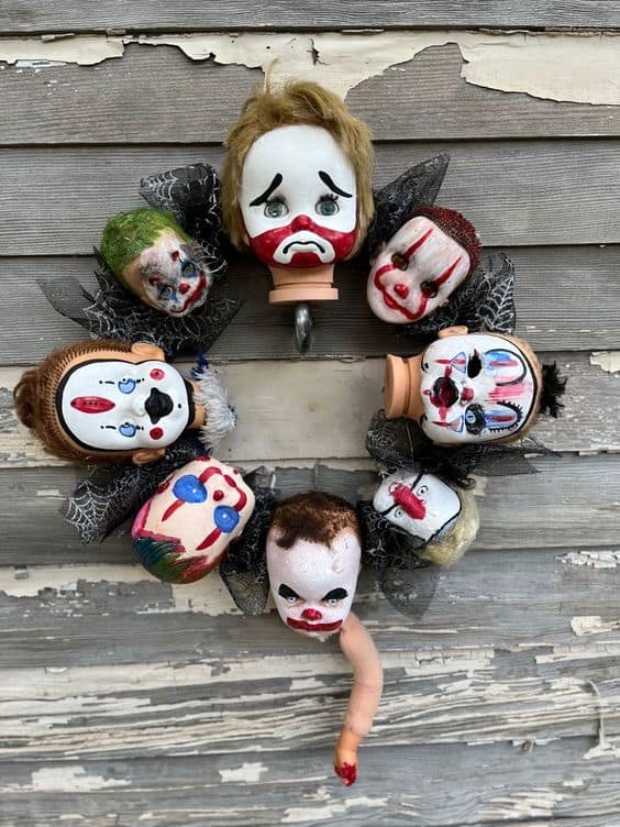 Creepy Clown Dollhouse Wreath of Horror