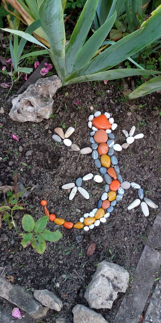 Colorful Lizard Pebble Art