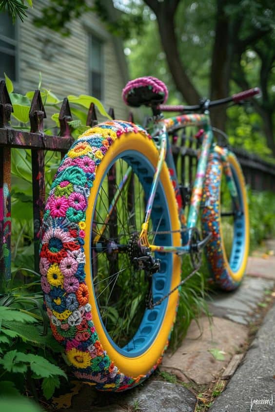 Vibrant Crochet Bike Art