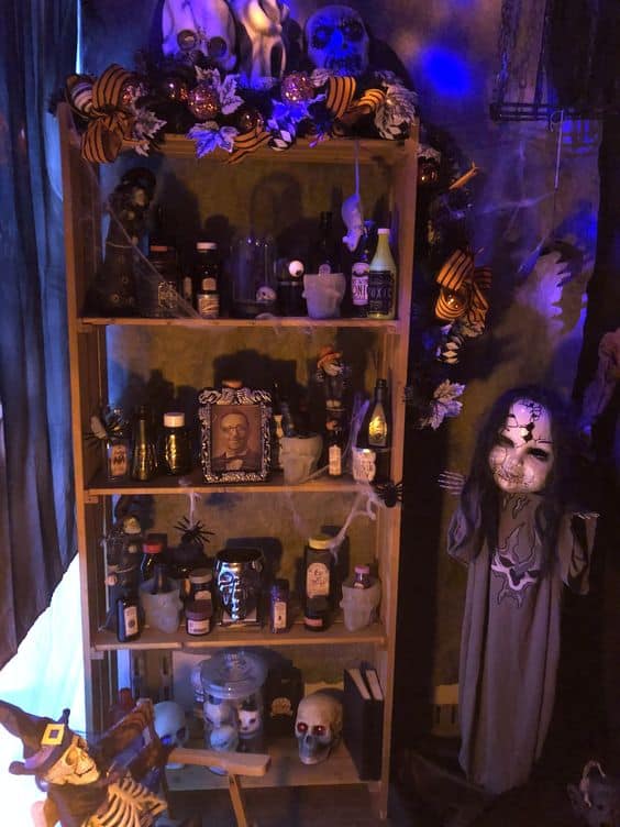 Eerie Witches' Potion Cabinet Halloween Decor