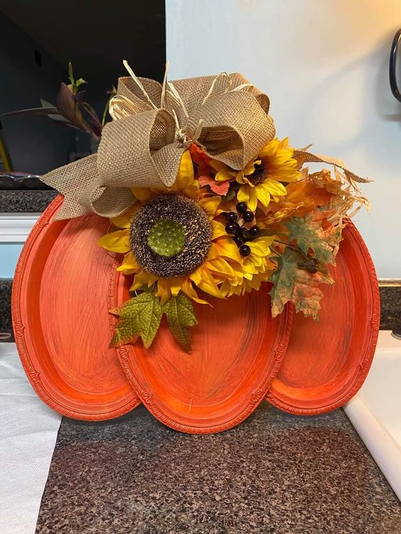 DIY Pumpkin Wall Art with Sunflowers and Burlap Bow