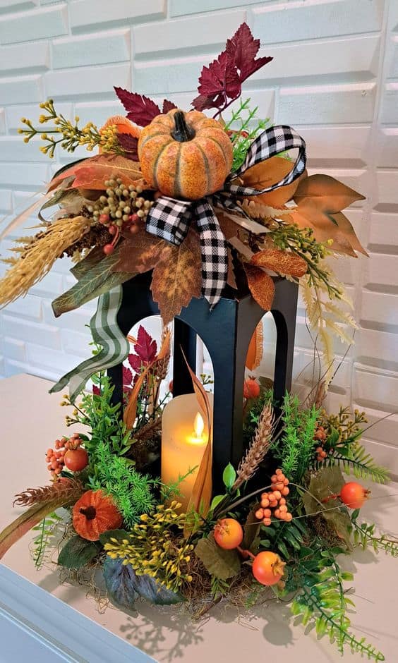 Vibrant Harvest Lantern Centerpiece