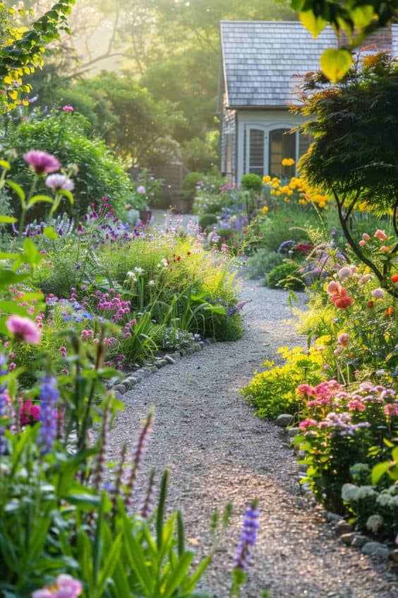 Whimsical Flower-Lined Garden Path