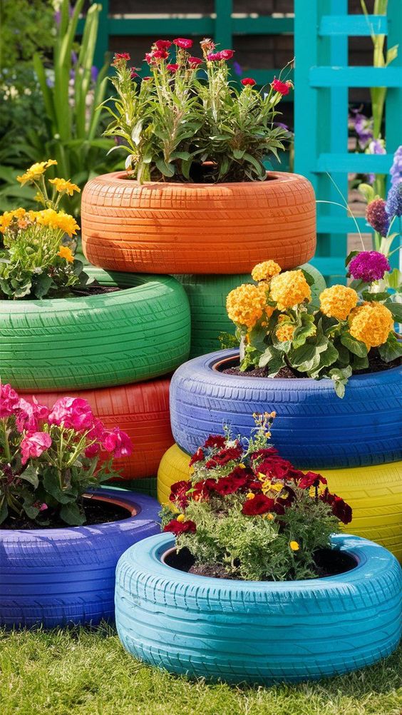 Rainbow Tire Planters