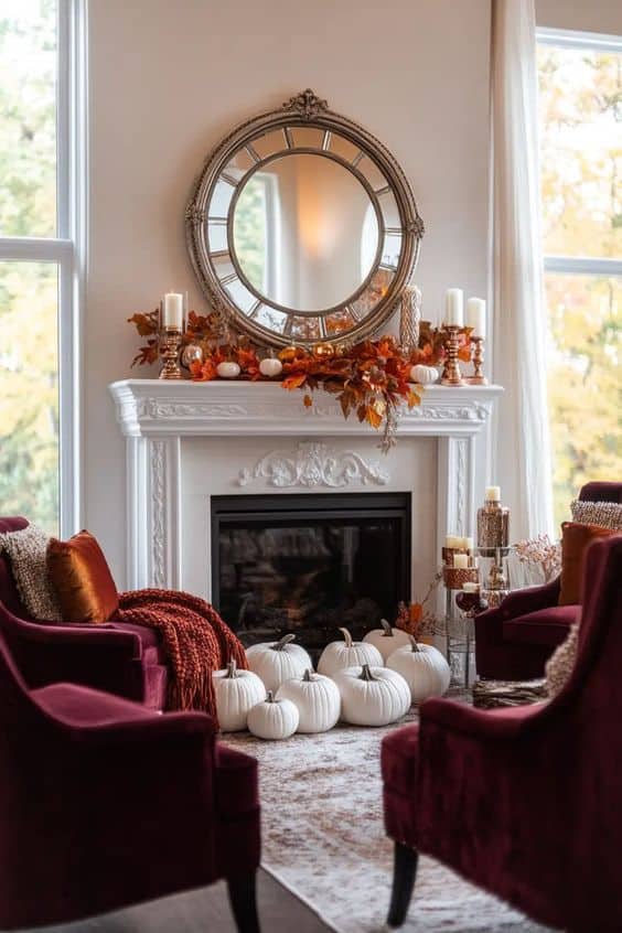 Elegant White Pumpkin Hearth