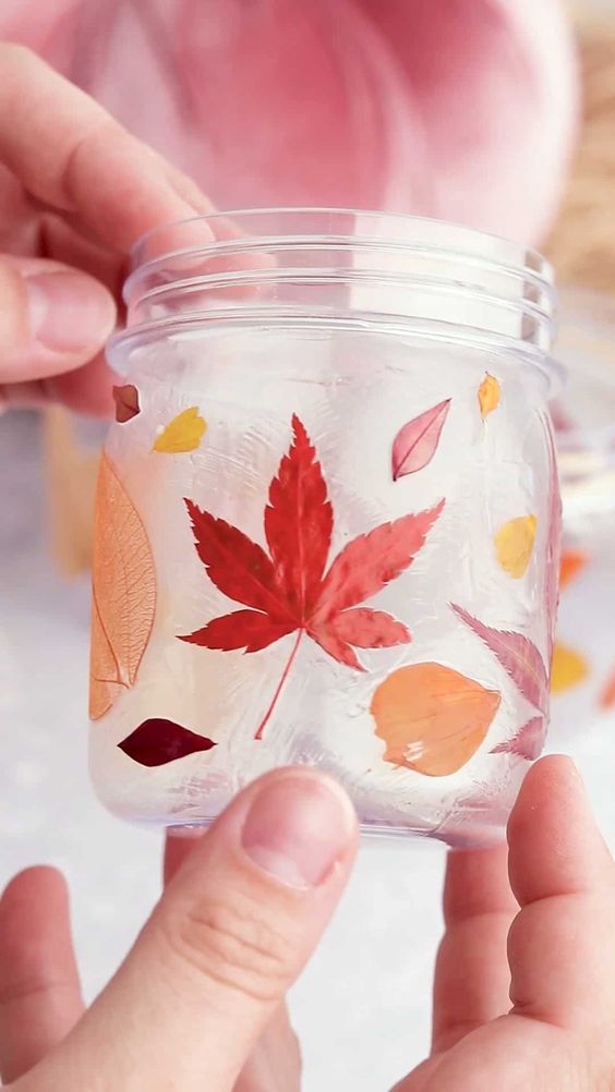 Beautiful Autumn Leaf Decoupage Jar