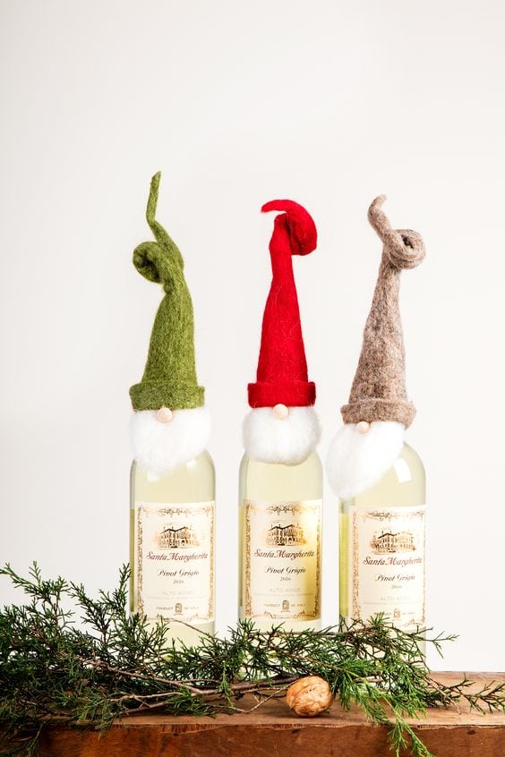 Festive Wine Bottle Gnome Toppers