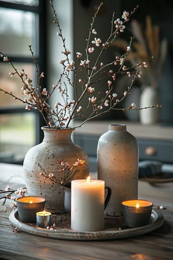 Elegant Rustic Candlelit Tray Decor