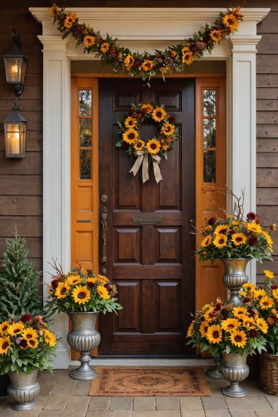 Radiant Fall Porch with Sunflower Accents and Wreaths