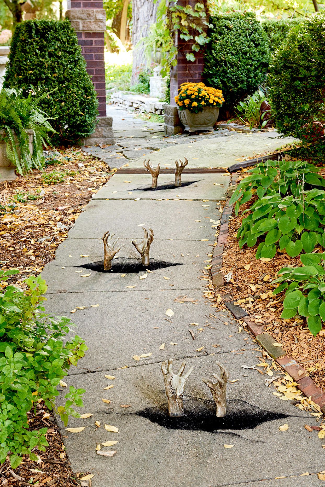 Creepy Hands Breaking Through Halloween Walkway