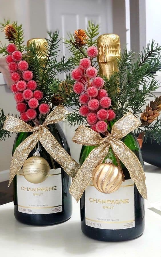 Festive Champagne Bottle Arrangement