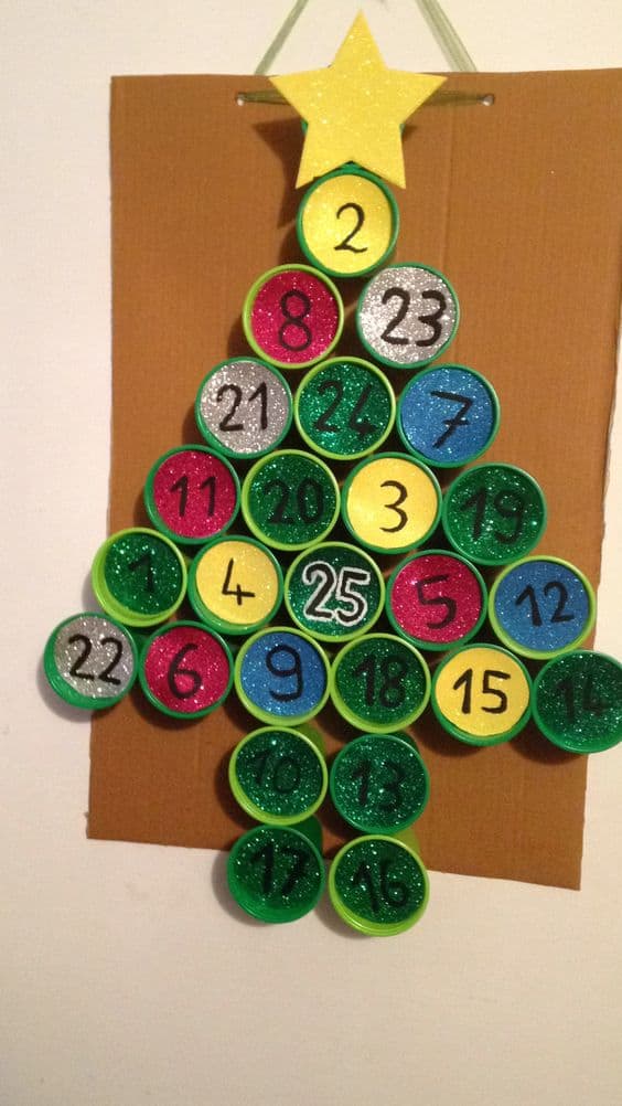 Glittery Bottle Cap Advent Calendar