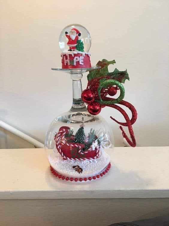 Festive Santa Wine Glass Globe