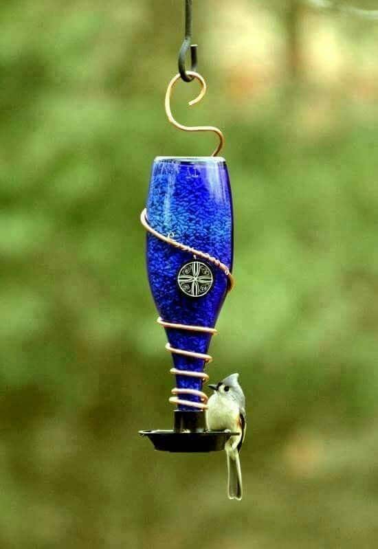 Elegant Glass Bottle Bird Feeder