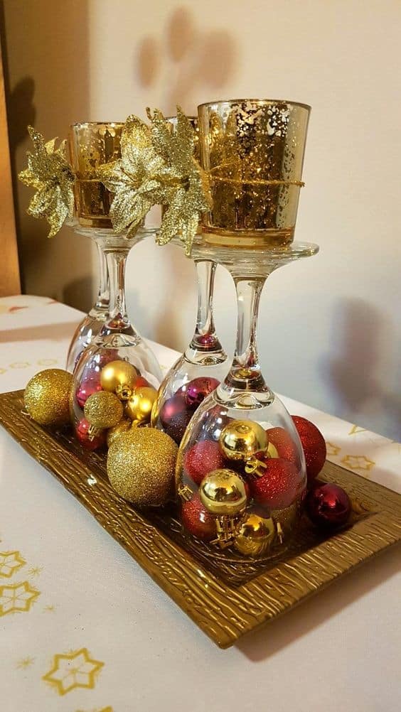 Golden Elegance Wine Glass Candleholders