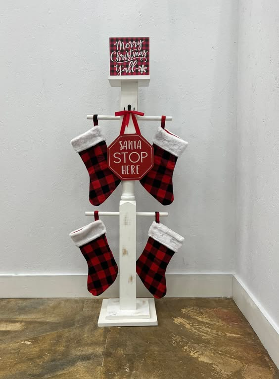 Rustic Plaid Stocking Stand