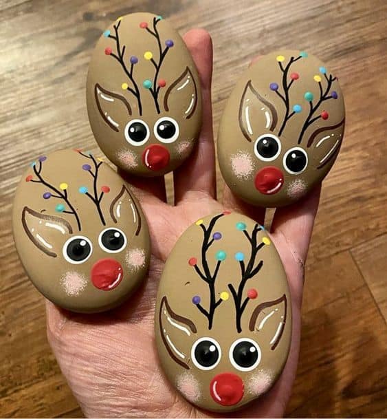 Whimsical Reindeer Rock Painting