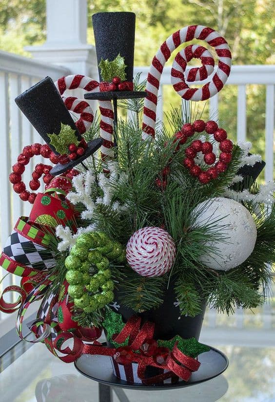 Candy Cane Winter Top Hat Arrangement