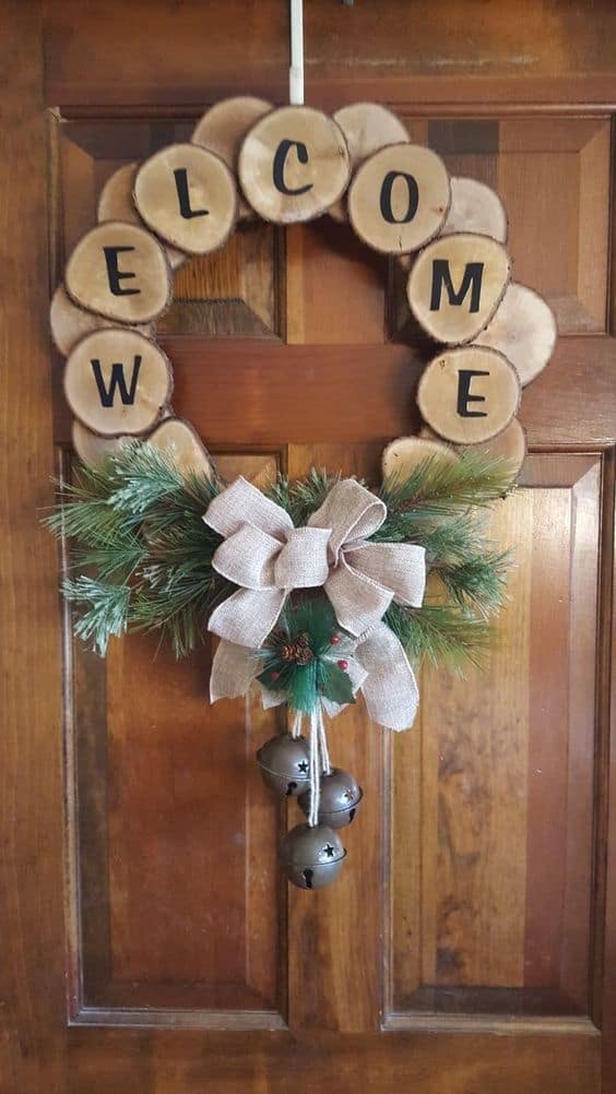 Rustic Wood Slice Welcome Wreath