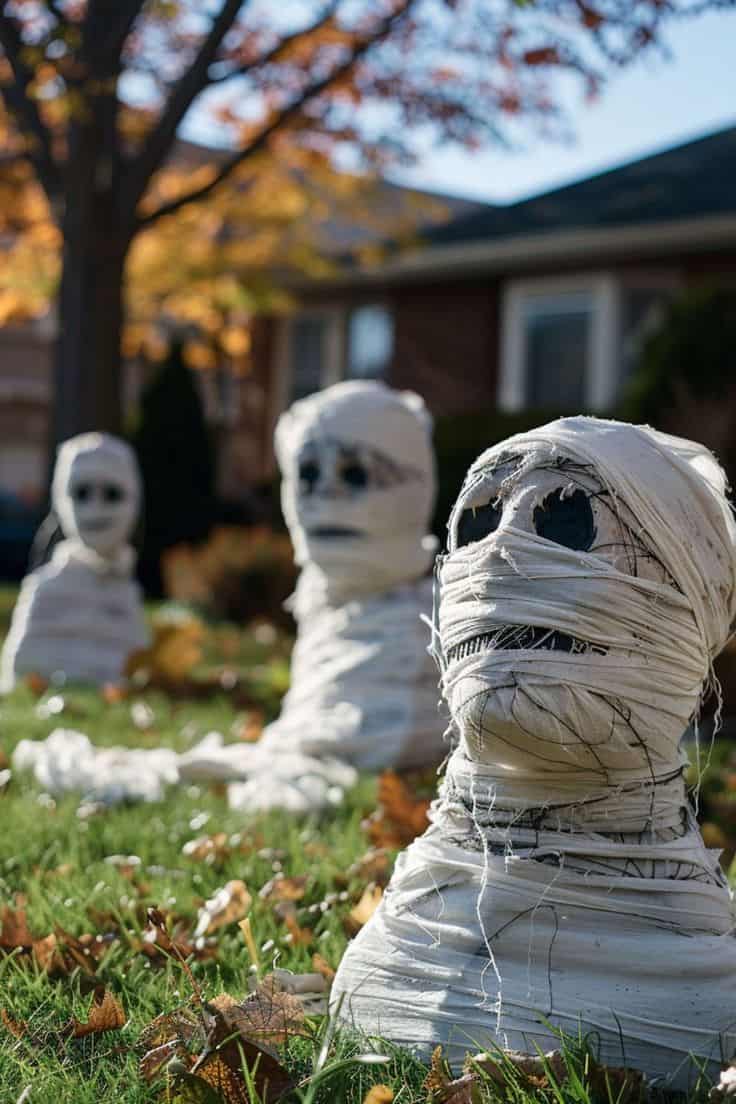 Creepy Mummy Heads Yard Display