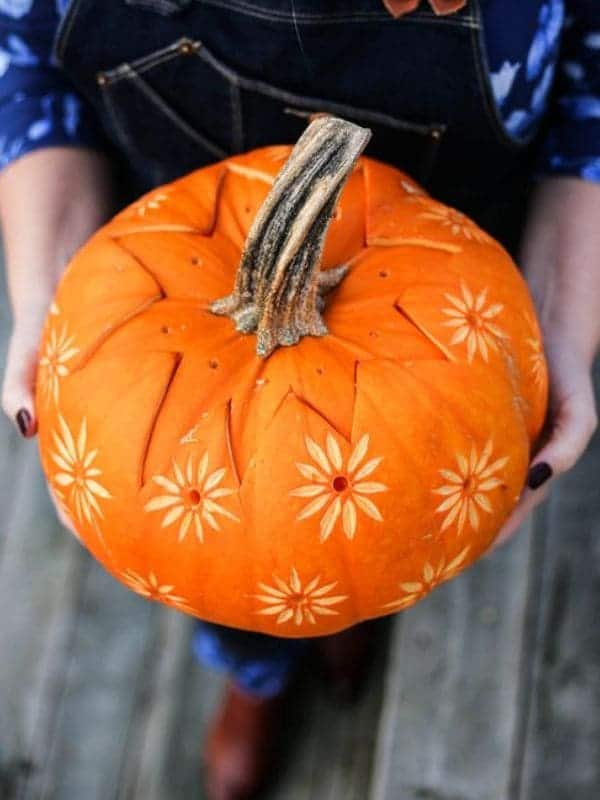 Sunburst Flower Carved Pumpkin