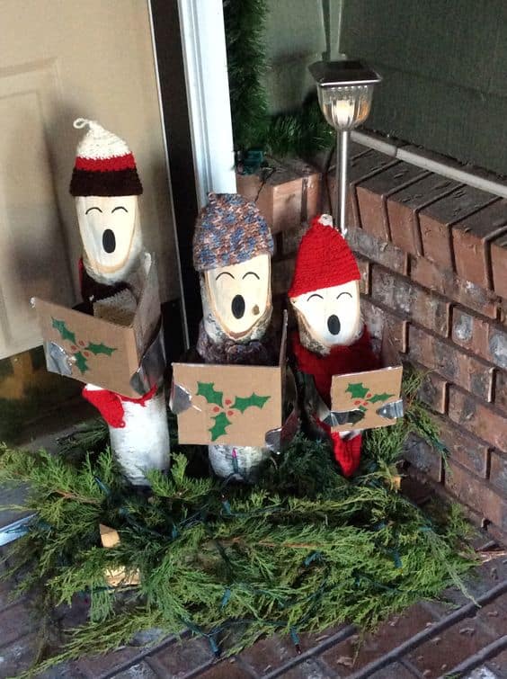 Adorable Wooden Caroler Trio