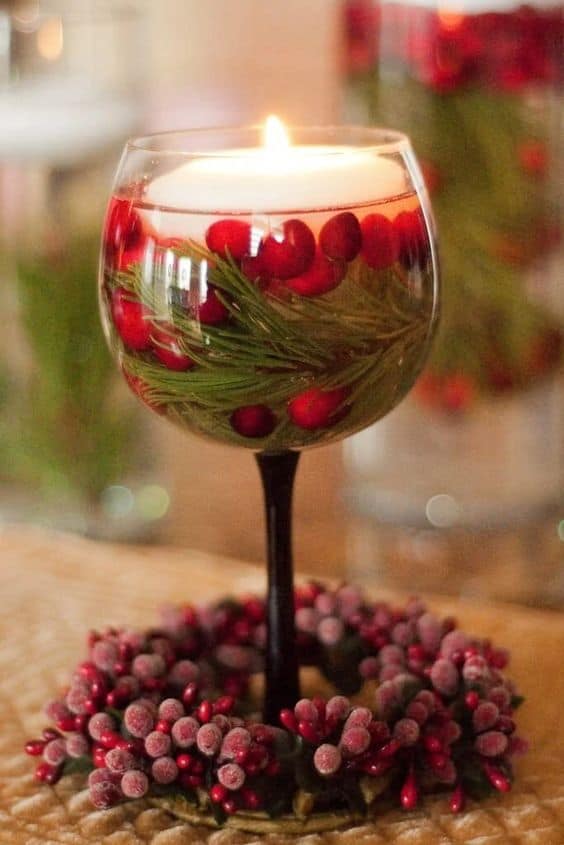 Enchanting Cranberry Candle Wine Glass