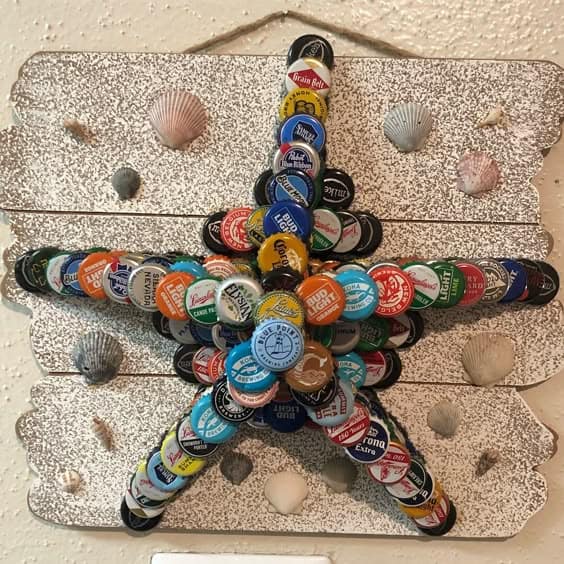 Vibrant Bottle Cap Starfish Art