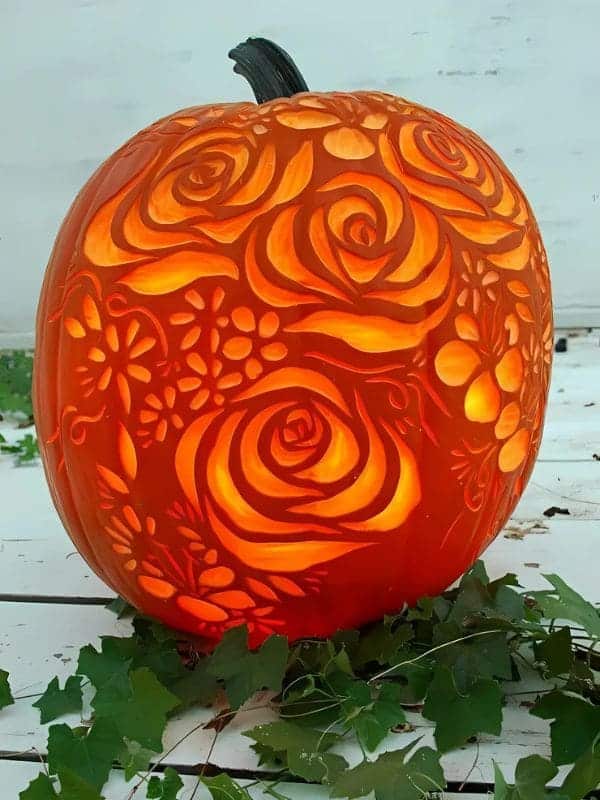 Radiant Rose Carved Pumpkin