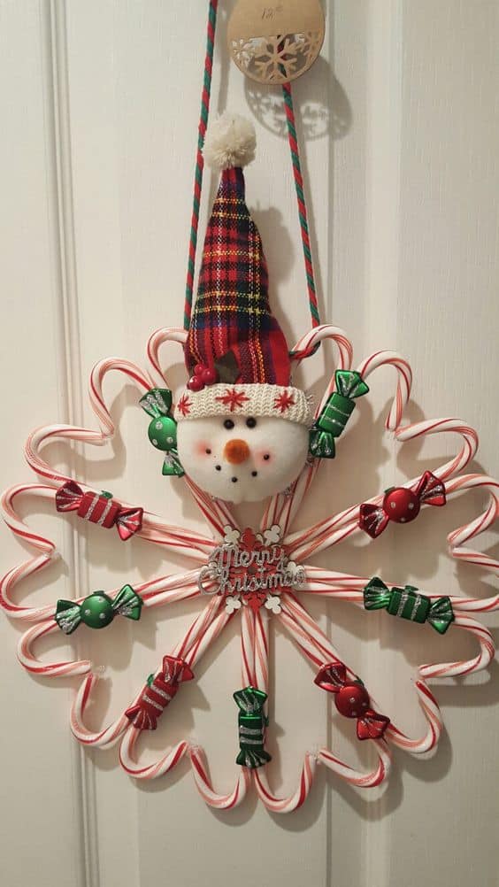 Candy Cane Snowman Wreath